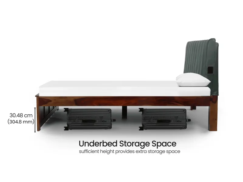 Regal Queen Bed with Bottle Green Leatherite